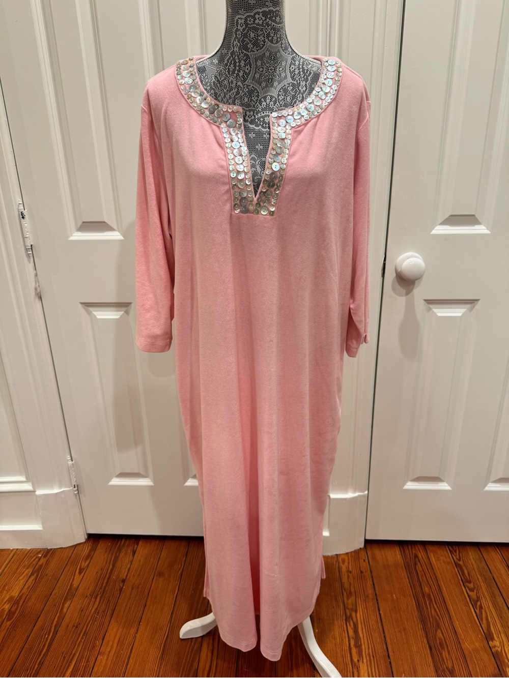 Quacker Factory Soft Pink Terry Cloth Robe Mumu Dress Size 1X